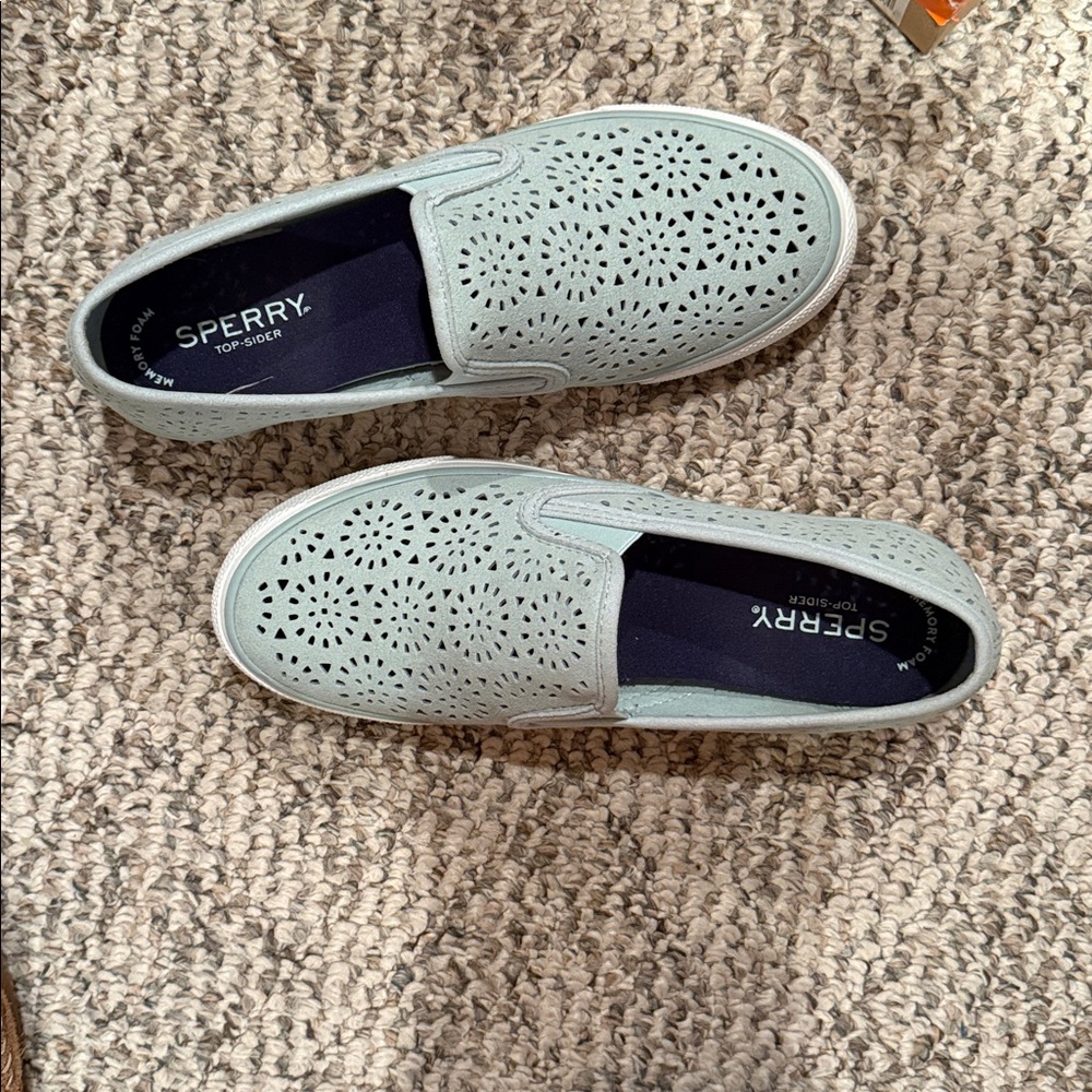 Sperry Perforated Aqua Slip-On Sneakers - Picture 3 of 3